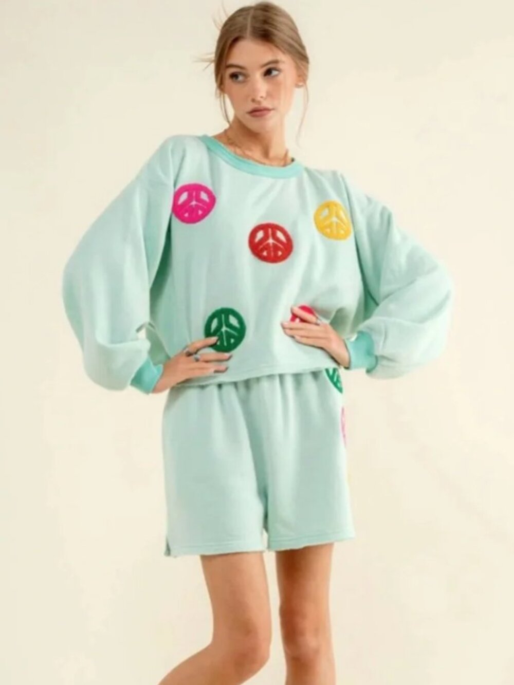 NWT Two-Piece Short Set with Peace Signs - Large